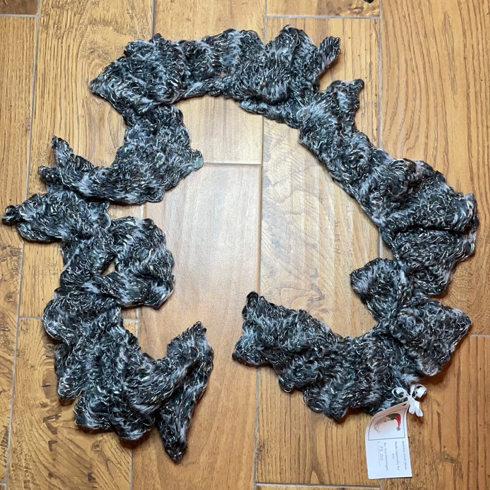 Handmade By Ann Domingos | Crocheted Scarf | Gray & Black